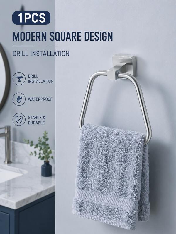 1 Stück Silber Handtuchring für Badezimmer, wandmontiert mit Schraubeninstallation, stabil und langanhaltend. Für Badezimmer, über dem Waschbecken, Küchen-Handtuchhalter Aufhänger Wandmontage aus Edelstahl