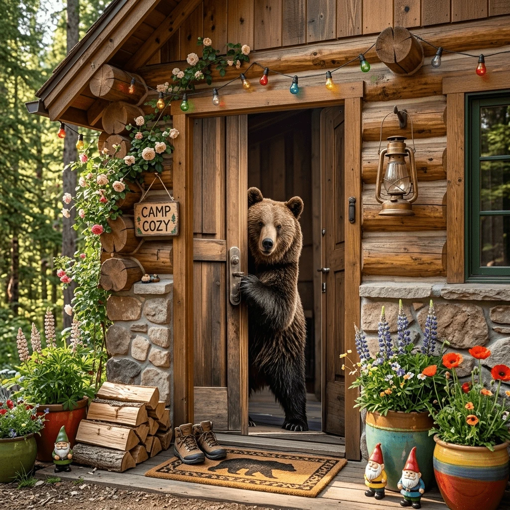 2D Flat Banner 1pc, Polyester Material, Door Frame Banner, 2D Door Banner, Hungry Brown Bear Opening Door, Door Cover Banner, Polyester Material, Multi-Functional Hanging Decoration, No Electricity Required, Suitable For Most Doors Universal Use, Seasonal Party Decoration - Multicolor - View 1