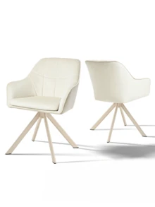 Goeurvant Modern Grid-Stitched Upholstered 360° Swivel Dining Chairs With Armrests And Removable Cushion For Dining Room, Living Room, Office - Set Of 2 / Set Of 4 / Set Of 6-Cream/Textured Fabric - /Chenille - View 14