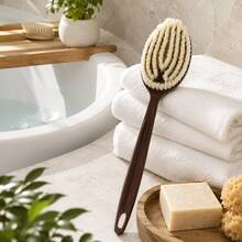 Coconut Fiber & Boar Bristle Bath Brush, Full Body Exfoliating Scrubbing Tool, Non-Slip Handle, Long Handle Body Cleaning Brush - Multicolor - View 5