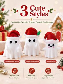 Cute Christmas Ghost Figurine, Mini Holiday Decor, Ghost Statue With Christmas Hat, Suitable For Desk Shelf Tabletop Decoration, Holiday Home Party Ornament - Multicolor - View 3