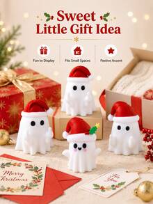 Cute Christmas Ghost Figurine, Mini Holiday Decor, Ghost Statue With Christmas Hat, Suitable For Desk Shelf Tabletop Decoration, Holiday Home Party Ornament - Multicolor - View 8