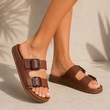 Unisex Adjustable  Sandal, Plain, Casual - 駝色 - 查看 1
