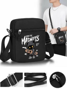 1件/2件裝「ENJOY THE MADNESS」卡通圖案印花中性平帽簷嘻哈棒球帽與斜跨包，街頭時尚戶外運動棒球帽平帽簷帽子與包，可調節，適合日常穿著與禮品 - 彩色 - 查看 3