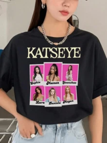 Unisex Cat Eye 90's-Boho-Y2K-Retro-Print Casual Tee. Fan‑Merch Short‑Sleeve Top For Vacation‑Festival‑Easter‑Summer‑2000‑Style‑Outfits.Stockholm Style - Black - View 1