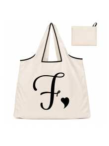 Sac cabas blanc à la mode avec initiale artistique A-Z noire, design avec bordure noire, matériau en taffetas enduit de polyester, sac de courses pliable et portable, sac cabas grande capacité pour femmes avec design facile à plier, convient pour un usage quotidien, les voyages, les vacances, l'école, la rentrée scolaire, le travail et les courses, chariot multifonctionnel, poignée robuste, cadeau pour la fête des enseignants, saison de la rentrée scolaire, fête de l'indépendance, voyage de vacances - Multicolore - Voir 15