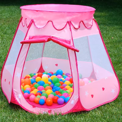 Tienda de juegos con forma de castillo de princesa y piscina de bolas (bolas no incluidas) - Casita de juegos de fantasía rosa y azul para niños, poliéster duradero y estructura de acero, uso interior/exterior, perfecta para fiestas de cumpleaños y diversión navideña, decoración para fiestas de princesas.
