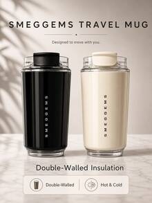 SMEGGEMS 240ml Compact Insulated Tumbler Cup, Double Wall Hot And Cold Travel Coffee Mug With One Hand Flip Lid For Desk, Bag And Car Cup Holder - Below 0.5L - View 2