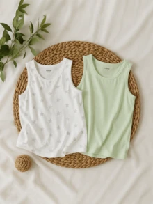 Balabala 2pcs/Pack Boys Soft Sleeveless Undershirt - Gray Green Tone - View 1