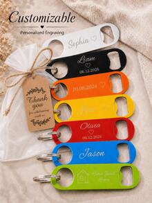 30/10/1 Set Customized Engraved Bottle Opener Keychain, Personalized Name & Date Metal Key Ring, Wedding Party Favor, Gift For Family And Friends - Style 3 - View 4