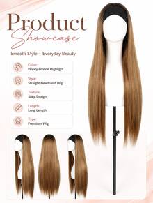 Honey Blonde Straight Headband Wig Synthetic Long Silky Hair Beginner Friendly Secure Combs Ready To Go Easy Wear Daily Fashion Wig - Gold - View 6