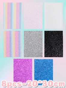 8pcs/Set - Thick Textured Heat Transfer Paper, Rainbow Glitter Iron-On Fabric, Heat Resistant And Reusable, Suitable For DIY Fuse Bead Art And Crafts - Multicolor - View 12