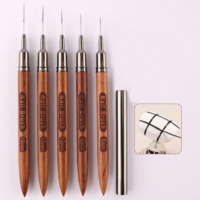 Vintage Wood Handle Nail Art Striping Liner Brushes 5 Sizes Super Fine Line Detail Drawing Pens Professional Nail Decor Supplies