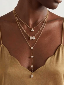 1/3pcs New Exquisite Geometric Minimalist Stainless Steel Gold Necklace For Women, Suitable For Party, Gathering, Beach Vacation, Daily, Anniversary, Date And Multiple Occasions - Multicolor - View 7