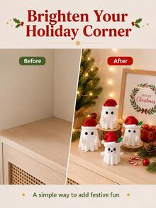 Cute Christmas Ghost Figurine, Mini Holiday Decor, Ghost Statue With Christmas Hat, Suitable For Desk Shelf Tabletop Decoration, Holiday Home Party Ornament - Multicolor - View 10