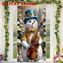 2D Flag - Christmas Theme Banner Background, Cute Violin-Playing Snowman Theme, Combined With Holly Berries, Christmas Flowers And Winter Pine Tree Snow Scenery Elements. - 90*180 cm - View 6