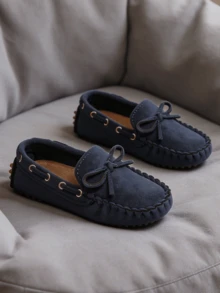 Minimalist Cute Children's Flat Driving Loafers With Deep Textured Wear-Resistant Sole - Blue - View 3