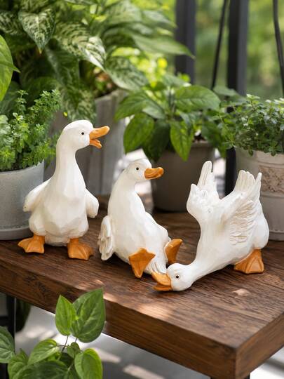 Cute White Goose Garden Statue, Outdoor Duck Figurine, Farmhouse Animal Yard Ornament For Patio Lawn Garden Pond Flower Bed Balcony Porch Decor
