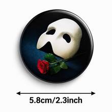 1pc Phantom Of The Opera Mask Red Rose Round Tin Badge, Classic Musical Theater Lapel Pin Brooch, Vintage Drama Accessory For Backpack Clothe - A - View 1