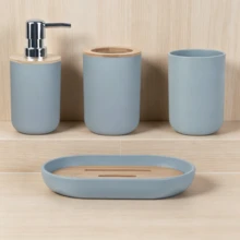 1pc, 4pcs, 6pcs Light Blue Bamboo Lid Bathroom Accessories, Including - Trash Can, Toilet Brush, Soap Dispenser, Toothbrush Holder, Toothbrush Rack, Soap Dish, Suitable For - Bathroom, Apartment, Rental Home - Multicolor - View 10