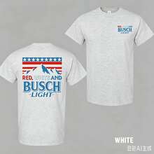 Red White And Busch Light 2 Sided T-Shirt, 4th Of July Merch, Patriotic Drinking Shirt, Casual Streetwear Top, Graphic Tee For Men, For Womendazy Clot - 灰色 - 查看 1