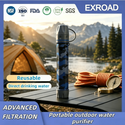 Exroad  Outdoor Portable Water Filter Straw, 1pc Emergency Survival Water Purifier For Camping Hiking Climbing Backpacking,Camping Essentials,Camping,Water Bottle