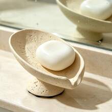 Leaf Shape Drainage Soap Dish, Travertine Texture Resin Soap Holder, Self Draining Bar Soap Tray For Bathroom Sink Countertop Decor - Transparent-Soap Box - View 2