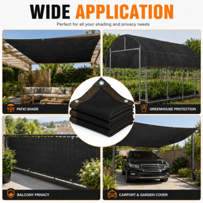 D&M Anti-Uv Black High-Density Polyethylene (Hdpe) Shade Net, 95% Shading Rate, Size 3*4 M, Aging-Resistant Mesh with Reinforced Edges, Ideal for Greenhouses, Balconies, Gardens, Vehicles and Terraces