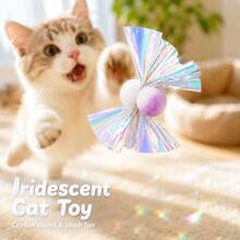 Iridescent Bow Crinkle Paper Cat Toy, Random Color 3pcs, 8x4cm, Laser Shiny Plush Ball Self-Entertainment Boredom Relief Toy, Durable Scratch-Resistant Interactive Pet Toy - View 2