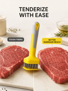 3PCS Meat Tenderizer - Stainless Steel Needle Tenderizer Beef, Pork & Chicken, Ergonomic Grip Handle, Kitchen Tender Meat - Yellow - View 2