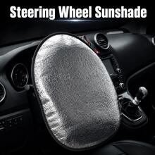 Silver Reflective Heat-Insulating Sun Shade Cover For Car Steering Wheel, Anti-Burn And Anti-UV Protection For Summer, Foldable And Portable Storage, Black Fine Edging, Suitable For Most Sedans And SUVs For Daily Parking Use - Steering Wheel Sun Visor - View 1