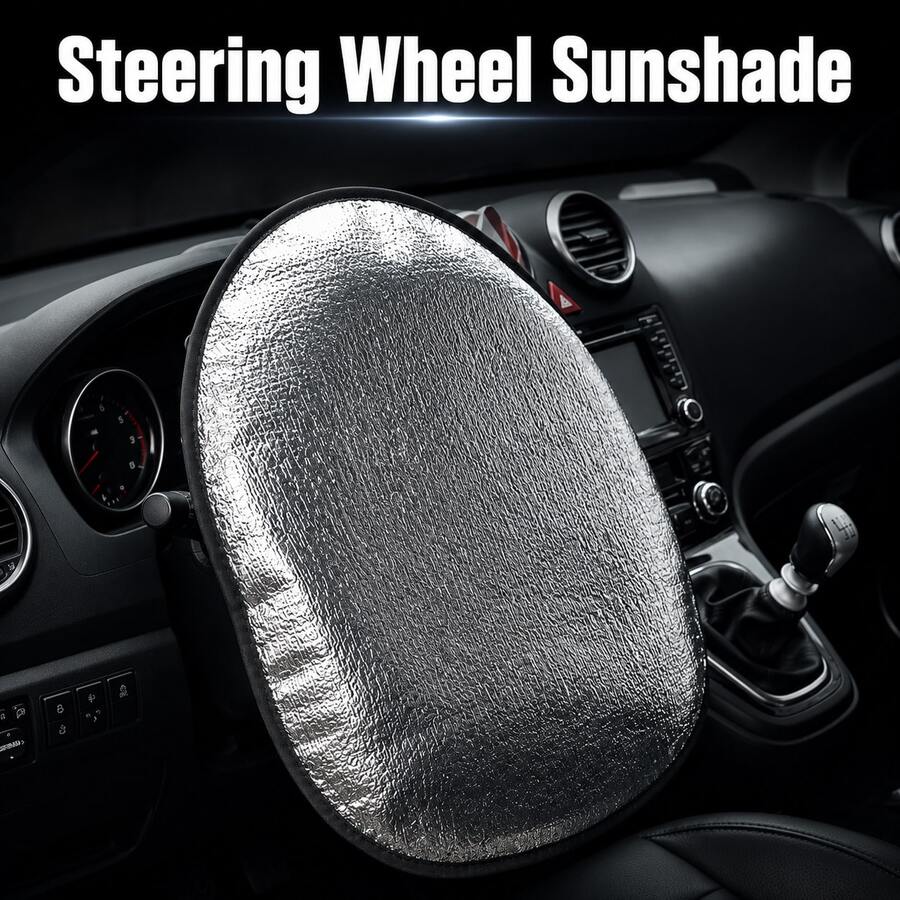 Silver Reflective Heat-Insulating Sun Shade Cover For Car Steering Wheel, Anti-Burn And Anti-UV Protection For Summer, Foldable And Portable Storage, Black Fine Edging, Suitable For Most Sedans And SUVs For Daily Parking Use - Steering Wheel Sun Visor - View 1