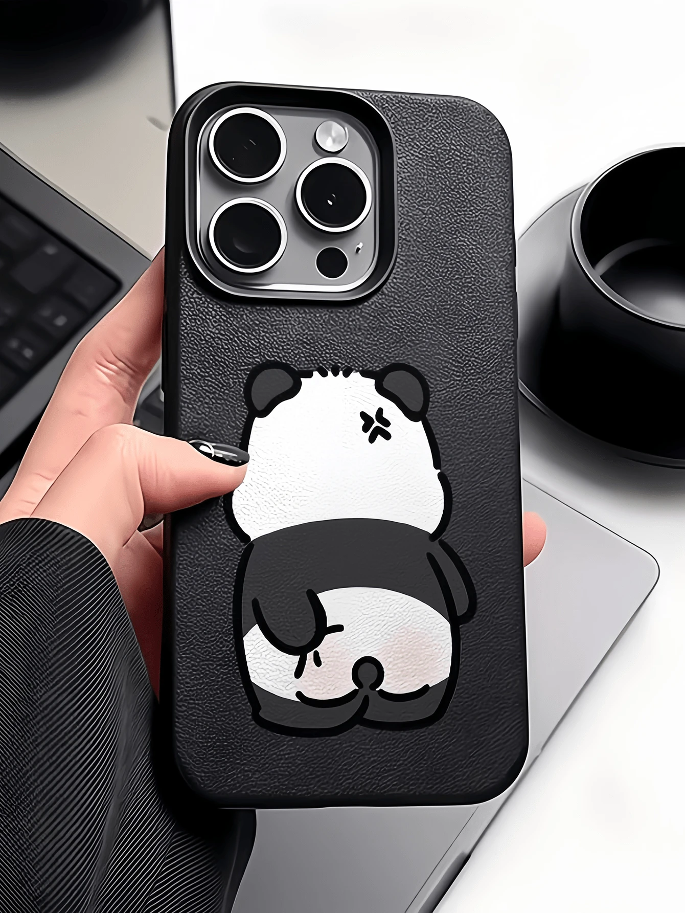1pc Black Angry Cartoon Panda Minimalist Personalized TPU Anti-Drop Full Coverage Phone Case Compatible With Apple 17 16 15 14 13 12 11 Pro Max Air - Multicolor - View 1