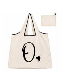 Sac cabas blanc à la mode avec initiale artistique A-Z noire, design avec bordure noire, matériau en taffetas enduit de polyester, sac de courses pliable et portable, sac cabas grande capacité pour femmes avec design facile à plier, convient pour un usage quotidien, les voyages, les vacances, l'école, la rentrée scolaire, le travail et les courses, chariot multifonctionnel, poignée robuste, cadeau pour la fête des enseignants, saison de la rentrée scolaire, fête de l'indépendance, voyage de vacances - Multicolore - Voir 13