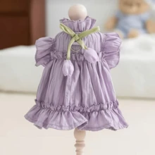 Light Purple Frill Trim Pet Harness Dress With Leash Buckle, Bow And Small Flower, Breathable Thin Outfit For Small Dogs, Bichon, Teddy - Purple - View 4