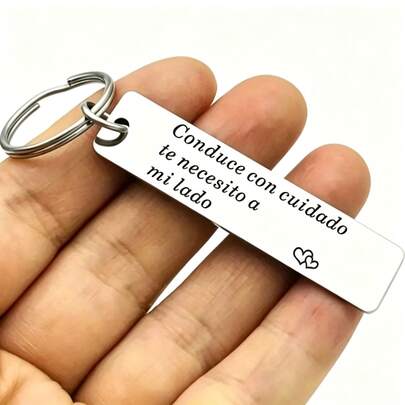 Spanish Engraved Couple Driving Stainless Steel Keychain, Y2K Goth Charm With Lanyard & ID Holder, Holiday Gifts For Family, Teachers And Graduates