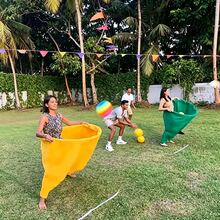 6pcs Grandma Pants Ball Catching Game Set, Includes 4 Six-Color Elastic Balls And 1 Random Air Pump, Fun Team Relay Party Game, Suitable For Gatherings And Family Parties - Royal Blue - View 3
