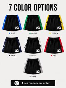 4pcs/Set Pantalones cortos deportivos de malla para niños & jóvenes, 4 colores aleatorios de 7, adecuados para entrenamiento diario y baloncesto - Multicolor - Ver 5