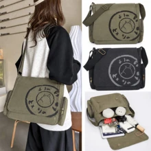 bolsa transversal feminino Bolsa Feminina Vintage Saco Feminino De Grande Capacidade De Lona Mensageiro - Quadrado Preto - Visão 1