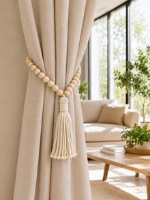 1pc Beige Tassel Curtain Tieback, Braided Knot Long Fringe Boho Curtain Holder Minimalist Drapery Holdback Easy Wrap Window Accent For Bedroom Living Room Office Apartment Coastal Farmhouse Modern Home Decor All Season Elegant Housewarming Gift - Style a - View 11