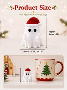 Cute Christmas Ghost Figurine, Mini Holiday Decor, Ghost Statue With Christmas Hat, Suitable For Desk Shelf Tabletop Decoration, Holiday Home Party Ornament - Multicolor - View 4