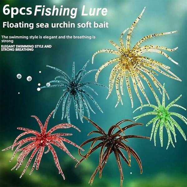 6pcs Sea Urchin Soft Plastic Lures, Bass Fishing Lures, Suitable For Rivers, Lakes, Saltwater, Freshwater, Slow Sinking Fishing Lures, Fishing Accessories, Valentine's Day, Thanksgiving, Father's Day Gifts