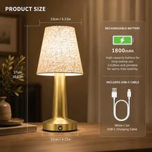 LED Fabric Shade Table Lamp, USB Rechargeable, 3-Color Adjustable Brightness, Touch Switch, Ambient Night Light, Handmade Fabric Shade, Compact And Portable, Room Decor, Commonly Used In Study, Living Room, Bedroom, Bedside, Picnic, Camping, Modern Home Fashion Design - Tricolor Light - View 11