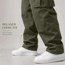 Men's Olive Green Cargo Pants, Loose Fit Drawstring Waist Streetwear Pants, Multi Pocket Casual Jogger Style Pants For Daily Wear, Outdoor, Travel & Hip Hop Outfits - Military Green - View 5