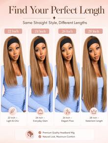 Honey Blonde Straight Headband Wig Synthetic Long Silky Hair Beginner Friendly Secure Combs Ready To Go Easy Wear Daily Fashion Wig - Gold - View 3