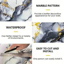 Brodark 1 Roll 40*300/1000cm Self-Adhesive Glossy Luxury Gold Marble Tile Wall Sticker, Peelable Foam Marble Wall Sticker - Waterproof, Moisture-Proof, Easy-Tear Wall Sticker, Suitable For Home Renovation, Kitchen, Bathroom, Background Wall, Office, Store Decoration, Etc., Residue-Free Removal, Seamless Edge Precision Splicing, Bathroom Waterproof Wall Sticker, Easy Installation, Home Decor Material - 40x300cm / 15.7x118in - View 9