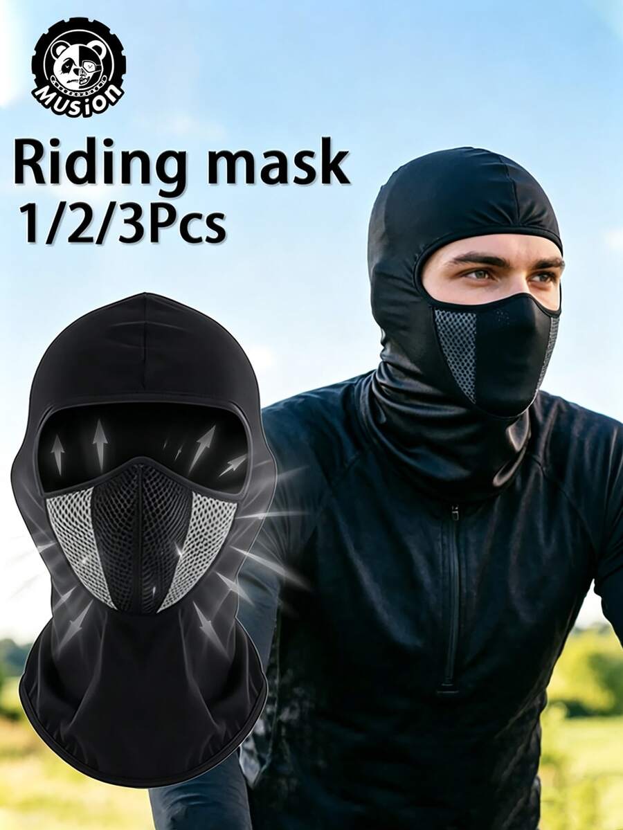 Musion 1/2/3PCS Breathable Mesh Balaclava Full Face Cover, Windproof Quick‑Dry Cycling Helmet Liner Hood For Outdoor Sports Motorcycle Riding - Multicolor - View 1