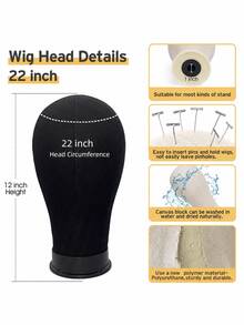 22-Inch Wig Head With Tripod Stand, Canvas Wig Head Holder With Mannequin Head.Includes One Pack Of Wig Caps, One Pack Of Hair Nets, T-Pin Set,  Styling Comb, And Five Hair Clips. Suitable For Wig Enthusiasts, Styling Design. - 黑色 - 查看 2