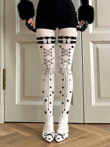 1 Pair Plus Size Bow With Strap Tights Sexy Unique Cute Style For Daily Date Spring Fall Party Halloween - Multicolor - View 1