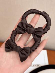 4pcs/Pc Satin Mini Bow Ruched Hair Ties, Elastic Fabric Hair Scrunchies, Elegant Neutral-Tone Hair Bands For Daily Hairstyling - Multicolor - View 9